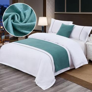 Imagem de Lenço de cama de hotel corredor de cama de cor sólida decoração moderna colcha de cama macia luxuosa proteção para cama de solteiro queen king size azul ||casal/casal 19,7 x 82,6