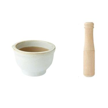 Imagem de Tigela Moedora Conjunto de argamassa e pilão espesso de cerâmica de alta temperatura, moedor de ervas comercial, tigela de pílulas de farmácia Moedor Triturador(Branco)