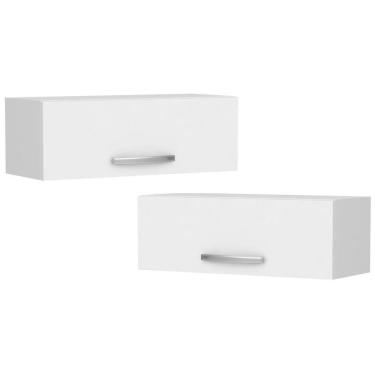 Imagem de Kit 2 Armários Aéreos De Cozinha Para Geladeira 70cm 1 Porta Veneza - Lumil Móveis Branco