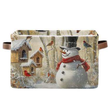 Imagem de Joisal Cestas grandes de boneco de neve de inverno encantadoras para armazenamento com alças, caixas de armazenamento para prateleiras, recipientes de armazenamento de 35 x 25 x 20 cm