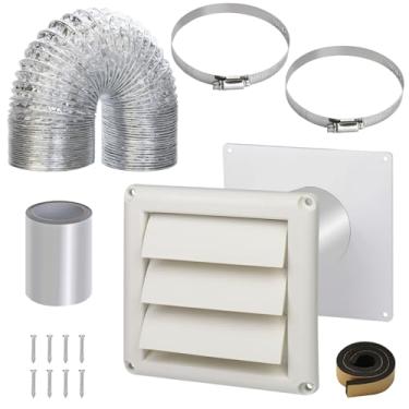 Imagem de Kit de ventilação para secadora com mangueira/conector de duto/placa de parede, conector de mangueira de ventilação de secador de 7,6 cm, kit de dutos de parede para ventiladores de banheiro, exaustão