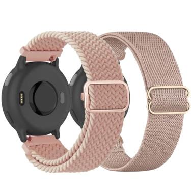 Imagem de TUCOMO Pacote com 2 pulseiras de relógio de nylon trançado elásticas compatíveis com Garmin Vivoactive 6/5/3, pulseiras de tecido elástico de 20 mm para Venu Sq 2/Forerunner 55/165/645/245 feminino e