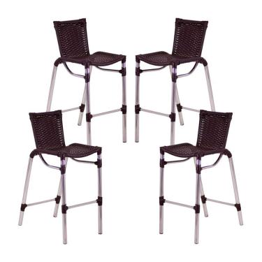 Imagem de 4 Banquetas Empilháveis Alumínio Alta para Cozinha Edícula Balcão e Bar