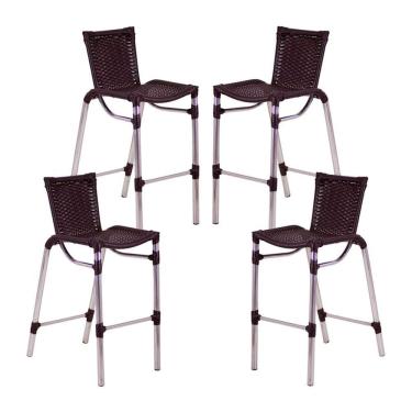 Imagem de Kit 4 Banquetas Alumínio Alta Com Encosto para Bar Balcão Edícula Cozinha