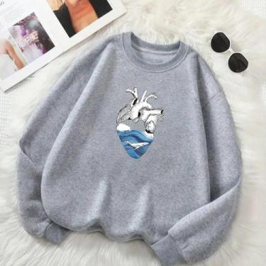 Imagem de Moletom Unissex Feminino Masculino GOLA CARECA Estamp Coração Baleia B