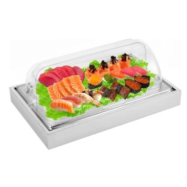 Imagem de Bandeja para servir comida de gelo, exibição de buffet de aço inoxidável com tampa transparente e bolsa de gelo, prato de servir refrigerado para restaurante, buffet, fornecedor, hotel, cozinha, festa