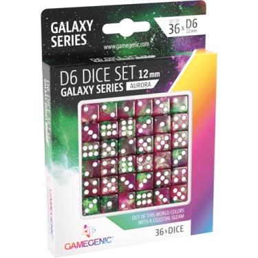 Imagem de Galaxy Series Aurora D6 Dice Set Set of 36 Six-Sided Dice Premium Quality Resin Dice for Dice Games, Board Games and Card Games Cosmic Glittering Design Green and Purple Made by Gamegenic