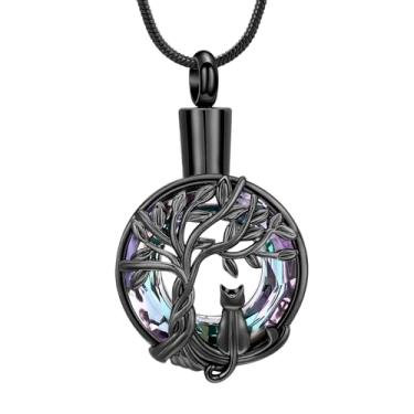 Imagem de zeqingjw Colar de urna de cremação para gatos para cinzas para animais de estimação, urna de lembrança de cinzas funerárias, colar com pingente de joia memorial, Aço inoxidável, aço inoxidável