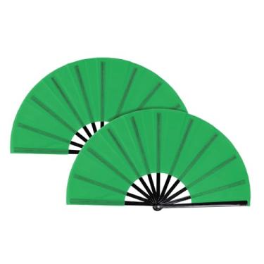 Imagem de Nydotd 2 pacotes de leques grandes de rave leques dobráveis portáteis tecido de nylon dobrável para homens mulheres linha de desempenho dança chinês Kung Fu Tai Chi decorações festival festa presente