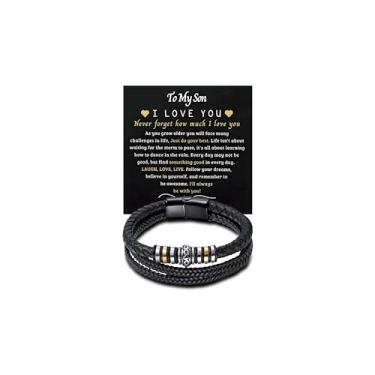 Imagem de Pulseira Son From Mom Dad Pulseiras trançadas de couro legal punk rock presentes inspiradores para filho presente de aniversário de Natal vem com cartão de felicitações e caixa de presente, grande