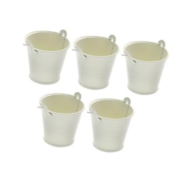 Imagem de IEUDNS 5 peças baldes de metal galvanizado vasos de metal balde de lata lembrancinhas de festa com alça tinta baldes de gelo decorativos rústicos portáteis, Branco