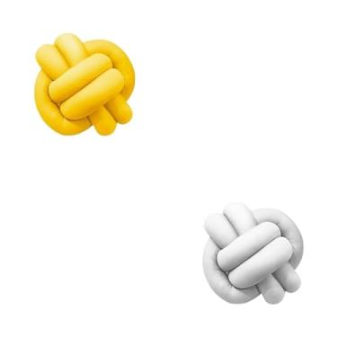 Imagem de Almofadas De Nó 28cm x 28cm Lindas Decorativas Sala Sofá Cama Cores (AMARELO E BRANCO)