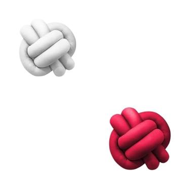 Imagem de Almofadas De Nó 28cm x 28cm Lindas Decorativas Sala Sofá Cama Cores (BRANCO E VERMELHO)