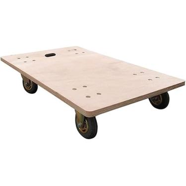 Imagem de Carrinho De Plataforma De Madeira Trasport Roller Woode Portátil Tinha Dolly Multiuso 3 Rodas De Borracha Altas, 7 Tamanhos, Beige, 60x60 cm