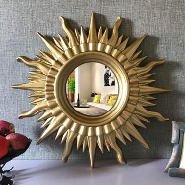 Imagem de Zeggp Grande Espelho De Parede Sulower Espelho Suburst De Folha De Ouro Espelho Midce Tury Roud Hall Espelho De Vidro Atique Decor