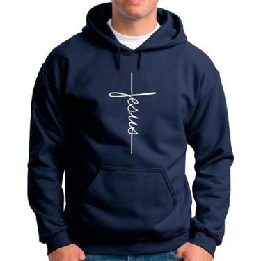 Imagem de Blusa Moletom Jesus Cruz Fé Gospel Top - 5053 - Core Base, Azul, Marin