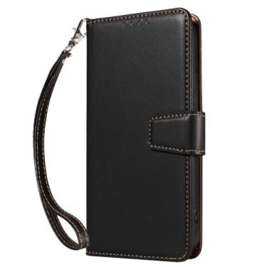Imagem de LYJSMGZ Capa carteira para Sony Xperia 1 VII, capa de telefone com alça de pulso de couro, flip fólio, porta-cartão, ultrafina, proteção contra choque, capa interna, preta, Xperia 1 VII