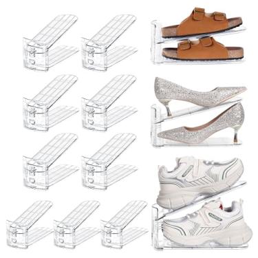 Imagem de TOPNEW Organizador de slots de sapato para armário pacote com 12 suportes de nível ajustável para empilhador de sapatos organização, camada dupla, armazenamento de espaço, organizador transparente