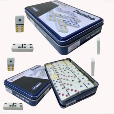 Imagem de Jogo Dominó Profissional Grande Resina Pinos Coloridos Estojo Lata Jogo de Raciocínio Estrategia lógica e a concentração