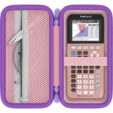 Imagem de Baval Estojo de transporte rígido compatível com calculadora Texas Instruments TI-84 Plus CE/TI-Nspire CX II CAS (caixa rosa, zíper roxo)