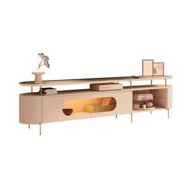 Imagem de Rack Bancada Greta com Led Prateleira Vidro TV Até 85 Polegadas Off Wh