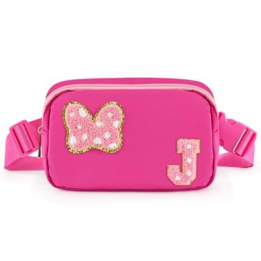 Imagem de Pochete com laço com letra inicial de chenille, bolsa tiracolo impermeável para parque, presentes de aniversário de Natal para adolescentes, meninas, mulheres, crianças, adultos, bolsa de cinto fofa