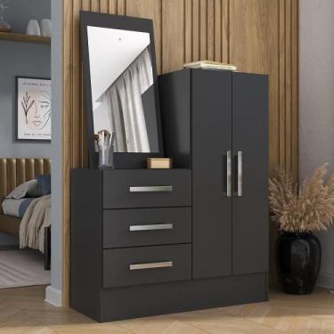 Imagem de Cômoda 2 Portas 3 Gavetas com Espelho Dunas Preto - DiretoSim