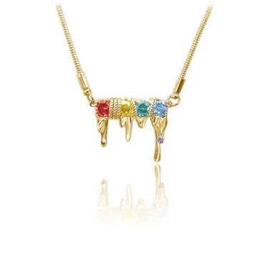 Imagem de Colar elegante de gota de pedra arco-íris corrente de clavícula feminina banhada a ouro 18K colar com pingente irregular M718-2