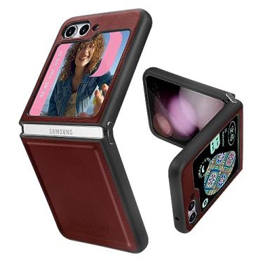 Imagem de Belemay Capa Para Samsung Galaxy Z Flip 5 - Couro Legítimo + Amortecedor De Tpu Macio Proteção Slim Fit Fina À Prova Choque Celular Compatível Com (5G 2023) Borgonha