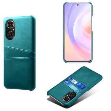 Imagem de Capas Compatível com Honor 50 SE,Caso de couro PU-Tampa de telefone a prova de choque com 2 slots de cartão,Proteção anti-impressão digital e anti-gota-Green