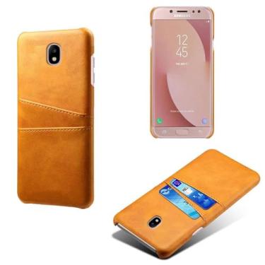 Imagem de Capas Compatível com Samsung Galaxy J7 Pro,Caso de couro PU-Tampa de telefone a prova de choque com 2 slots de cartão,Proteção anti-impressão digital e anti-gota-Yellow