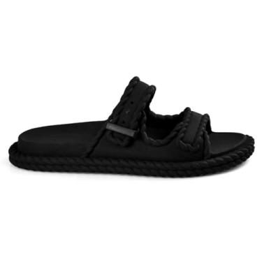 Imagem de Sandália Papete Slide Anatômica Leve Macia Confortável Tira Ajustável Trançada Resistente (Preto, BR, Adulto, Faixa Numérico, 35, 36)