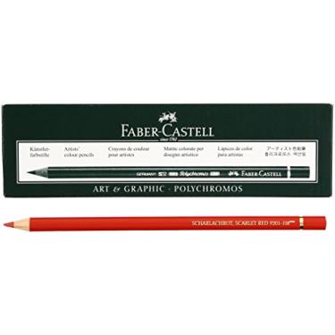 Imagem de Faber-Castell Lápis de cor Polychromos, caixa com 6 peças, vermelho escarlate, resistente à água e à prova de manchas, grafite grosso de 3,8 mm