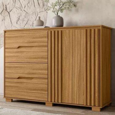 Imagem de Cômoda 4 Gavetas 2 Portas Ripado Texas Moval - 3 Cores. - MoveBrinque