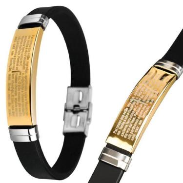 Imagem de Pulseira Ouro Pai Nosso Banhada Dourada Silicone Masculina - Orizom