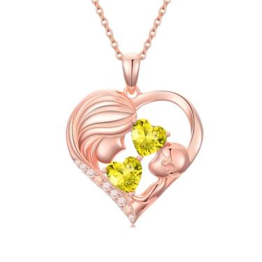 Imagem de Zoeniya Colar com pingente de coração banhado a ouro rosa para mãe e filha com 12 meses, presentes de dia das mães para mãe, pedra do mês de nascimento, joia de aniversário para mãe, esposa, namorada