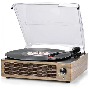 Imagem de Toca Discos Retro 3 Velocidades com Alto Falantes e Entrada AUX, Seasonlife, Marrom Claro