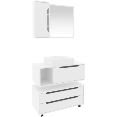 Imagem de Kit Gabinete Balcão E Espelheira De Banheiro Cuba Karina Branco