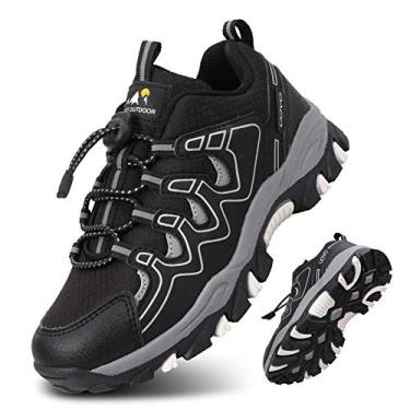 Imagem de UOVO tênis para meninos e meninos, tênis de corrida à prova d'água para caminhadas e atividades ao ar livre moderno tênis antiderrapante (Grande/meninos), Black/Silver, 1 Little Kid