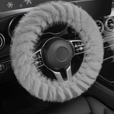 Imagem de Capas de volante macias de pele de lã de inverno capa fofa quente antiderrapante decoração automotiva para mulheres acessórios de carro (cinza)