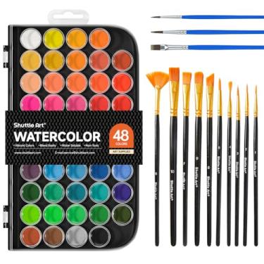Imagem de Shuttle Art 58 Pack Watercolor Paint Set, 48 Colors Watercolor Pan with 10 Paint Brushes for Beginners, Artists, Kids & Adults to Water Color Paint, Bullet Journal, Calligraphy Practice