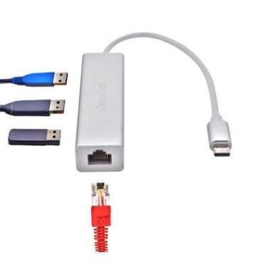 Imagem de Hub Usb-c Cabos & Plugs, Adaptador Com Ethernet 100 Mbps E 3 Portas Usb 2.0