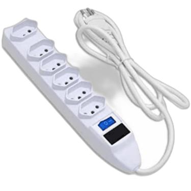 Imagem de Extensão Elétrica Régua Padrão Tripolar 6 Tomadas 10a Cabo 1,5 Metros Bivolt (110/220v) Com Fusível De Proteção