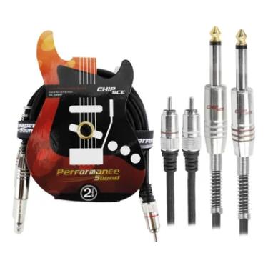 Imagem de Cabo 2 Rca X 2 P10 Mono 2 Metros Profissional Alta Qualidade