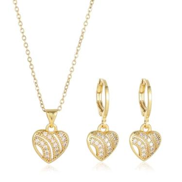 Imagem de Sajayea Colar de brincos de zircônia cúbica banhado a ouro para mulheres colar de charme hipoalergênico design personalizado/coração/cruz/folhas, moderate, Cobre, Zircão