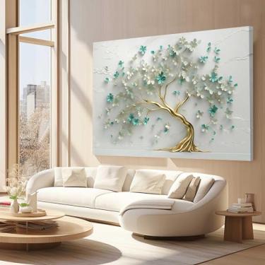 Imagem de Quadros Decorativos para Quarto Sala 130x90 Arvore Azul Verde Arte Grande Escritório Hall