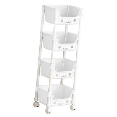 Imagem de Baoblaze Organizador de brinquedos infantis com prateleira móvel, 4 camadas, 12,2 x 8,2 x 38,5 polegadas, leve, economizador de espaço, multifuncional, cesta