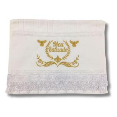Imagem de Toalha de lavabo  Branca Bordada Meu Batizado - DaniBordados, Branco