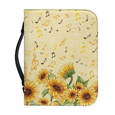 Imagem de Suobstales Capa Bíblica de Couro PU Durável com Girassol para Mulheres Homens Bolsa Bíblica Tote Book Bolsa de Transporte Acessórios da Bíblia Cristã com Alça, Amarelo, GG