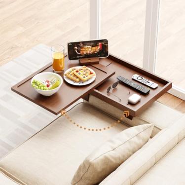 Imagem de Bandeja de TV, mesa de lanche, mesa de sofá com rotação de 360°, gaveta de armazenamento, pernas ajustáveis de 10 a 22 cm para sofá, laptop, mesa de bambu, estável, antiderrapante, bandeja de jantar